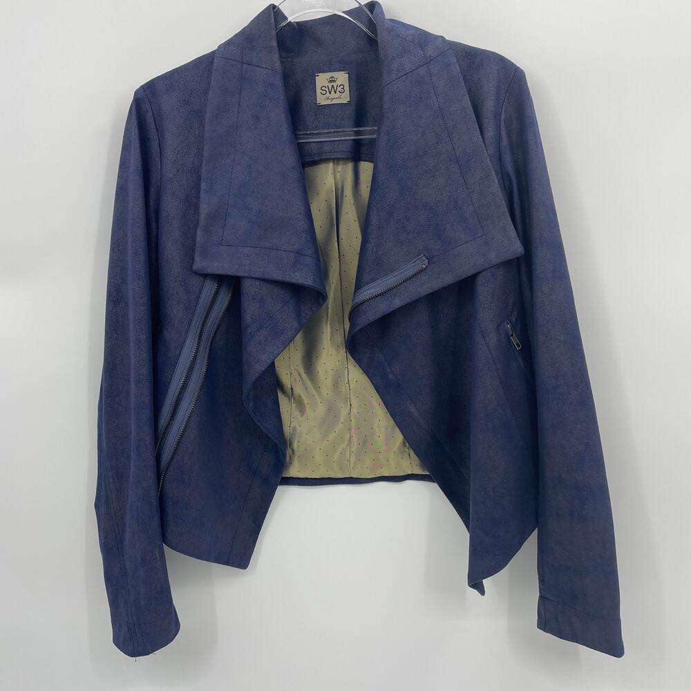 SW3 BESPOKE Queensway Womens S Dark Blue Moto Jacket Vegan Suede Biker Jacket